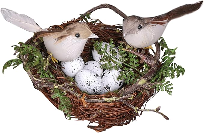 Artificial Bird Nest 1 Set Cute Realistic Birds Decor Natural DIY Bird Ornaments Decorative 5.9in Birds Nest Decorative Accessories for Photography Garden Yard Home