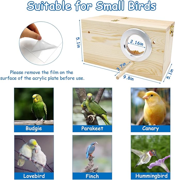 BNOSDM Parakeet Nesting Box Transparent Bird Nest Breeding Box with Perch Wood Bird House for Cage Cockatiel Budgie Lovebirds Conure Finch Parrot Small to Medium Birds (M)