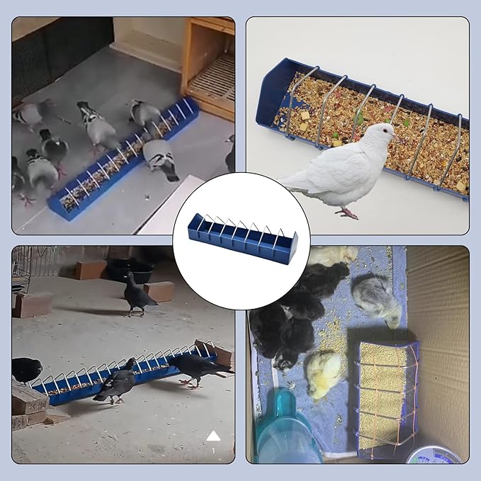 2PCS Pigeon Feeder, Bird Dispenser Slot Container, Poultry Plastic Thick Trough Dish Less Waste with Removable Steel Wire Partition for Pigeons Quails Birds Chicks Ducklings