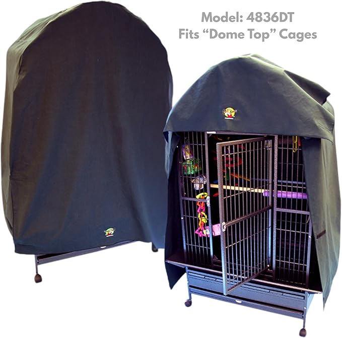 CozzzyCovers Model 4836 DT Universal Cage Cover 76" L Poly-Cotton Black for Dome Top Bird Cages 46"–48" W x 34"–36" D for Oversized Birds Sleep and Light Reduction
