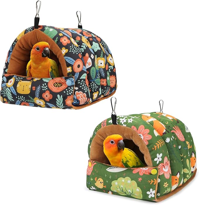 2 Packs, Bird Nest House Winter Warm Snuggle Hut Bird Bed Hanging Hammock for Parrots Budgies Parakeets Caique Senegal Cockatiels Conures (L)