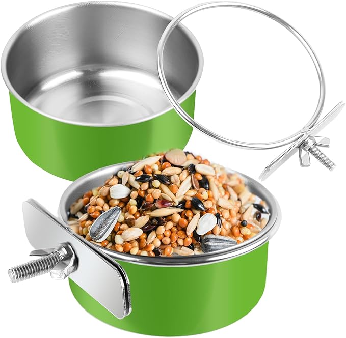 2 Pcs Stainless Steel Bird Bowls, Small Bird Food Dishes for Cage, Parrot Cage Feeder with Clamp Holder for Parakeet/Cockatiels/Conure/Budgies/Ferret/Small Animal