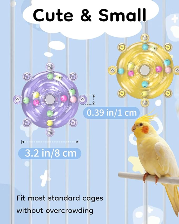 Pawfly 2 Pcs Bird Toys for Parakeets, Colorful Spinning Wheel Chew Toys, Interactive Spinner Rattle Parrot Toys, Cockatiel Toys, Parakeet Toys, Bird Cage Accessories for Entertainment Chewing Exercise