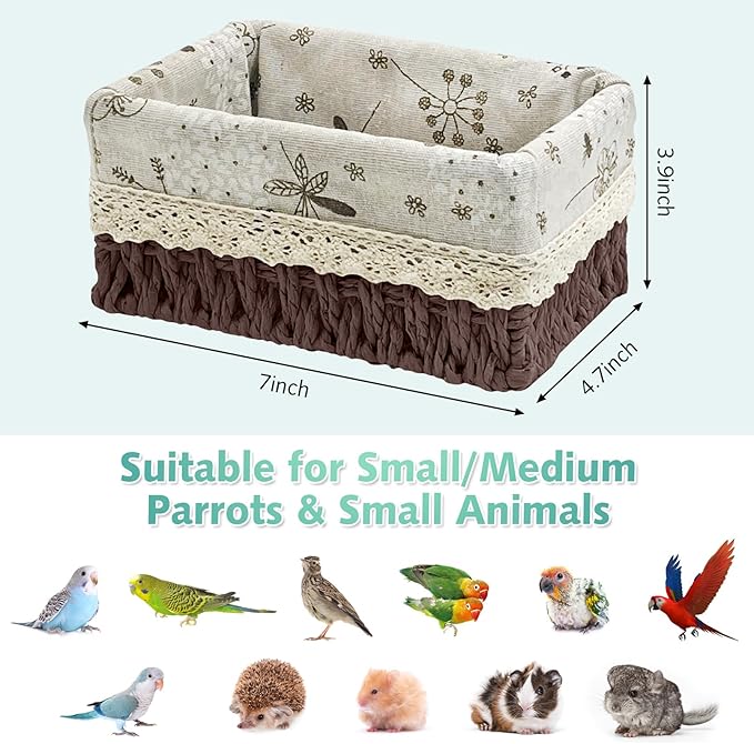 kathson Bird Nest Parrot House Birds Sleeping Bed Straw Weave All Season Hanging Hammock Bird Bed Snuggle Hut Birdcage Accessories for Parakeets Budgies Cockatiels Conures Quaker Parrot (Brown)