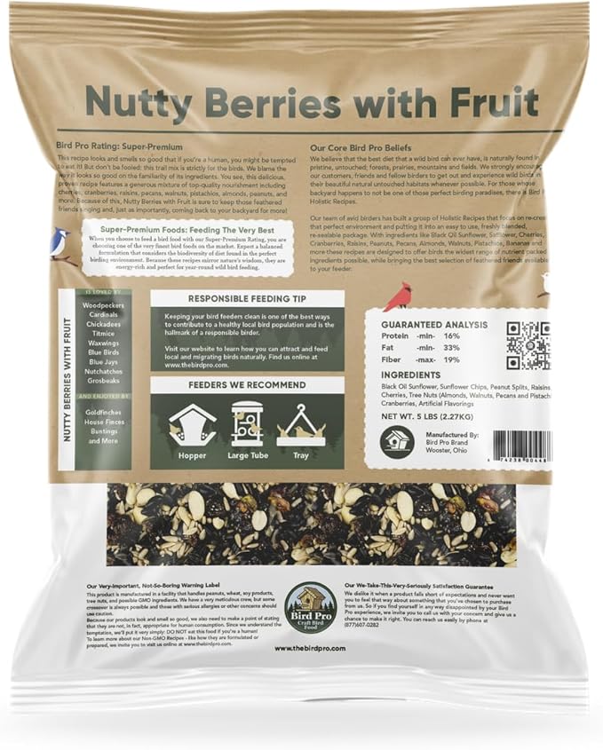 Bird Pro Holistic Bird Seed - Premium Seed for Backyard Feeding (36 Pounds, Nutty Berries with Fruit)
