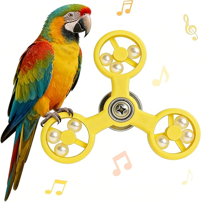 Spinning Bird-Toys Bird Cage Toys & Bird Perch Parrot-Parakeet Budgie Cockatiel Conure Macaw Chicken Parrot Enrichment Cage Accessories Small Animal Chewing Toy (Yellow Spinner)
