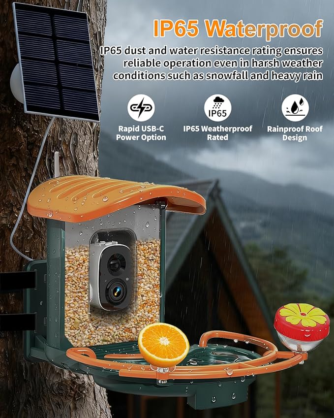 Bird Feeder with Camera, 2K HD Camera Birds Feeder with AI Bird Recognition, Solar Powered Smart Birdfeeder with Bath, App Control, Color Night Vision, Gift Box Package, Easy Install