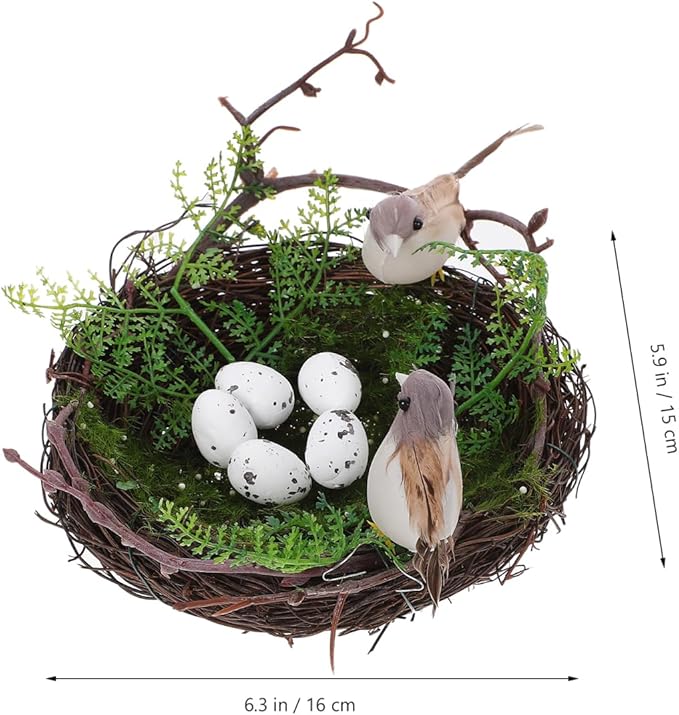DOITOOL Bird Nest with Eggs for Easter Decoration, 6 Inch Artificial Rattan Nesting for Crafts, Spring Garden Decoration, Fake Birds Nest Decorative Ornament for Home Patio DIY Floral Centerpiece