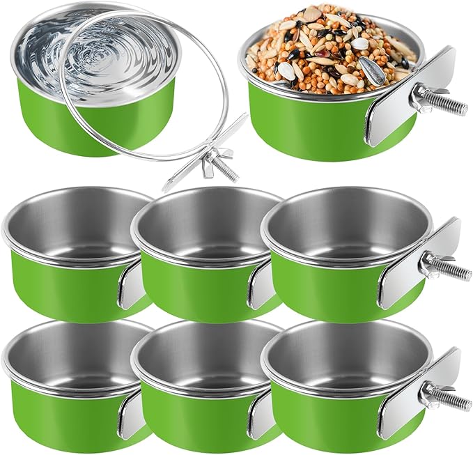 8 Pcs Stainless Steel Bird Bowls, Small Bird Food Dishes for Cage, Parrot Cage Feeder with Clamp Holder for Parakeet/Cockatiels/Conure/Budgies/Ferret/Small Animal