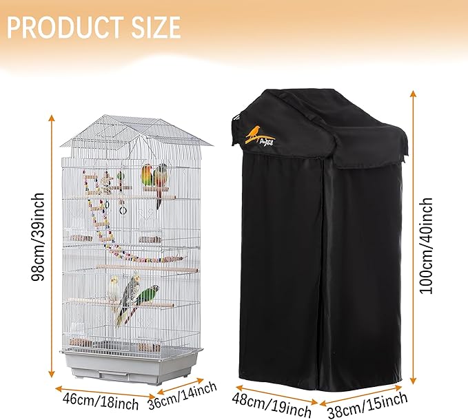 Small Bird Cage Cover(Black) Good Night Black-Out Cover for Birdcage with Roof Top Durable Breathable Washable Material (cage is not Included) (18 * 14 * 40, U-Shaped)
