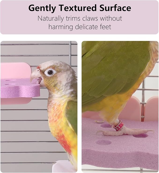 Bird Perch Stand for Parrots – Natural Ceramic Grinding Stick for Beak, A Safe, Non-Shedding Chewing and Claw-Trimming Perch for Parrots (Pink, Medium Size)