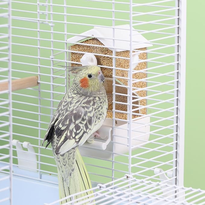 No Mess Parrot Automatic Feeder Anti-Scattering Bird Feeder for Cage Bird Food Bowl Container Parakeet Cage Accessories Finch Lovebirds Budgies Canary (Round Roofs)