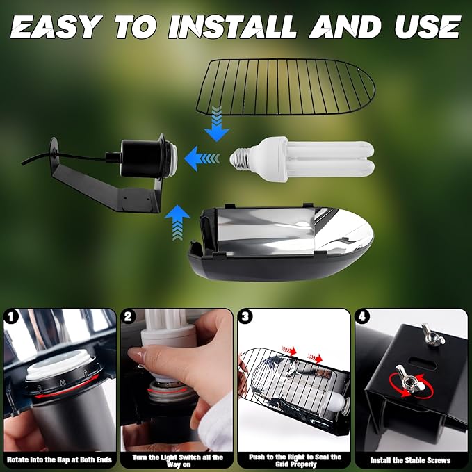 Bird Cage Light Fixture Combo Kit with Adjustable Timer,Lamp Hood with 2.4% UVB UVA 20W Compact Fluorescent Bulb for All Kinds Captive Birds Reptiles
