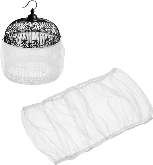 Bird Cage Seed Catcher, Bird Cage Net Cover Seeds Guard, Universal Birdcage Accessories, White, Circumference 19.7"-31.5", Height 6.3" for Parrot Cockatiel Enclosures