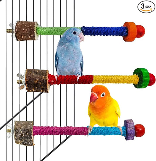Hamiledyi Parrot Cage Perches Stand Pole Parakeet Paw Grinding Stick Colorful Wood Perch Platform for Parakeets Cockatiels Lovebirds Green Cheeked Conures (7.8in, 3pcs)