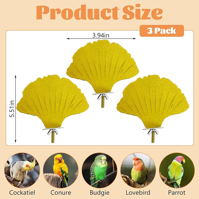 3 Pcs Parrot Perch Resin Bird Beak Grinding Stone Leaf Shape Perch Stand Foot Clawing Trimmer Bird Cage Accessories for Cockatiels Conures Budgies Lovebirds (Yellow)