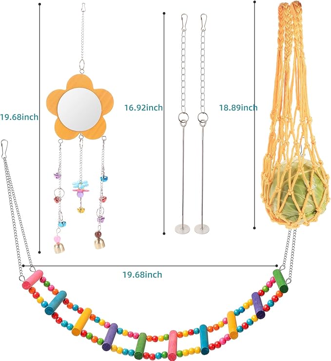Chicken Toys for Coop 7PCS, KAKUNM Chicken Xylophone, Swing Set, Mirror Toy, Flexible Ladder, Vegetable String Bag and Hanging Feeder