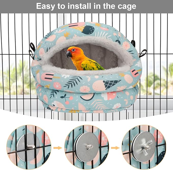 Bird Nest House Winter Warm Bird Bed Hanging Hammock Snuggle Hut for Parakeets Budgies Cockatiels Conures Quaker Parrot (Medium, Blue)