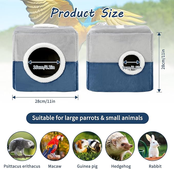 Large Winter Bird Nest House, Warm Comfortable Bird Nest for Cage Hanging Birds House Cage Hideaway Cave Bed for Amazon Parrots African Grey Cockatoos Macaws