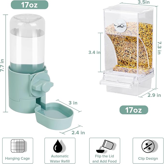 lemtrflo No Mess Bird Feeder Water Dispenser Set, Bird Feeder for Cage, Cage Accessories for Cockatiels, Finches, Budgies and Canaries