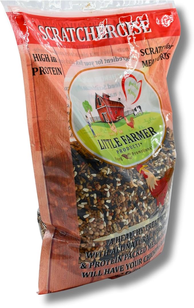 SCRATCHERCISE Premium Chicken Poultry Free-Range Scratch Treat Mix | Wheat, Milo, Peas, Sunflower, Safflower, Flax, Mealworms (5 lbs)