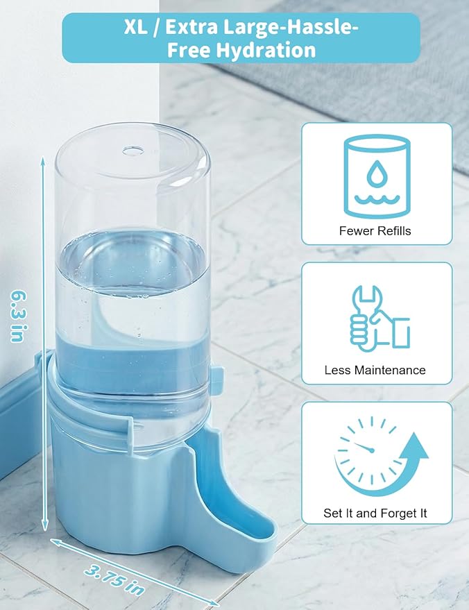 Quail Chick Waterer with Anti-Drowning Shallow Tray, 16.6 fl oz Automatic Gravity Button Quail Waterer, Hanging or Free-Standing Bird Water Dispenser for Wire Mesh Cages and Brooders (Blue)
