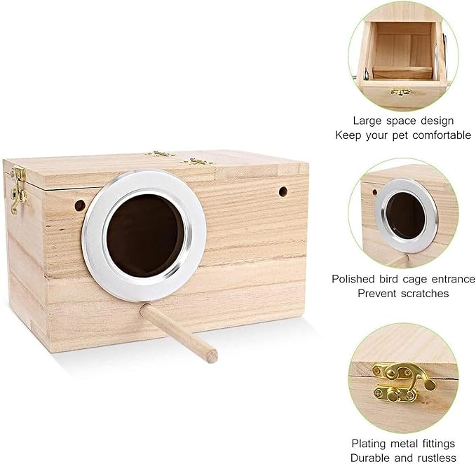 7.7" x4.7" Birds Nest Box Lovebird House Wood Parakeet Budgie Cockatiel Breeding Nest Box Cage Wood House for Finch Lovebirds Cockatiel Budgie Conure Parrot