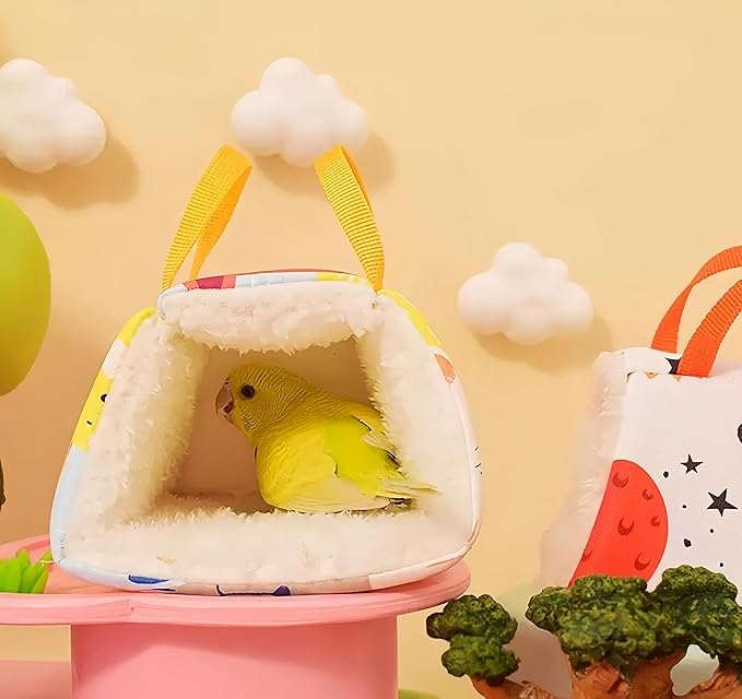 Warm Bird Nest House Plush Birds Hut Bed Hanging Hammock Sleeping Bed Bird Snuggle Cave Hanging Tent for Parrot Parakeet Cockatiel Conure African Grey Macaw-Bear