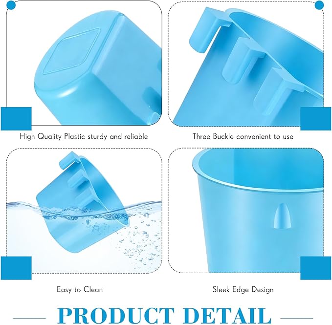 Sumind 60 Pcs Cage Cups Chicken Feeder Birds Hanging Feeders Seed Bowl 8 oz Plastic Water Bowl Hanging Chicken Gamefowl Waterer Feeding Watering Dish Coop Cups for Parrot Parakeet Poultry (Light Blue)