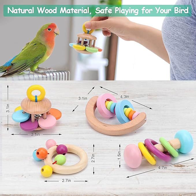 Large Bird Toys for Foot Parrot Handheld Interactive Toys, 4 Pack