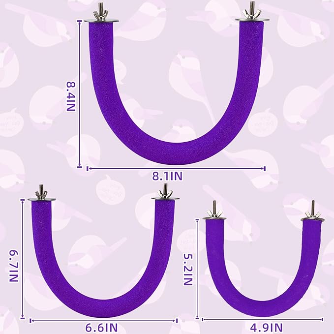 RYPET Parrot Perch Rough-surfaced - Quartz Sands Bird Cage Perches for Medium to Large Bird, U Shape Purple Large