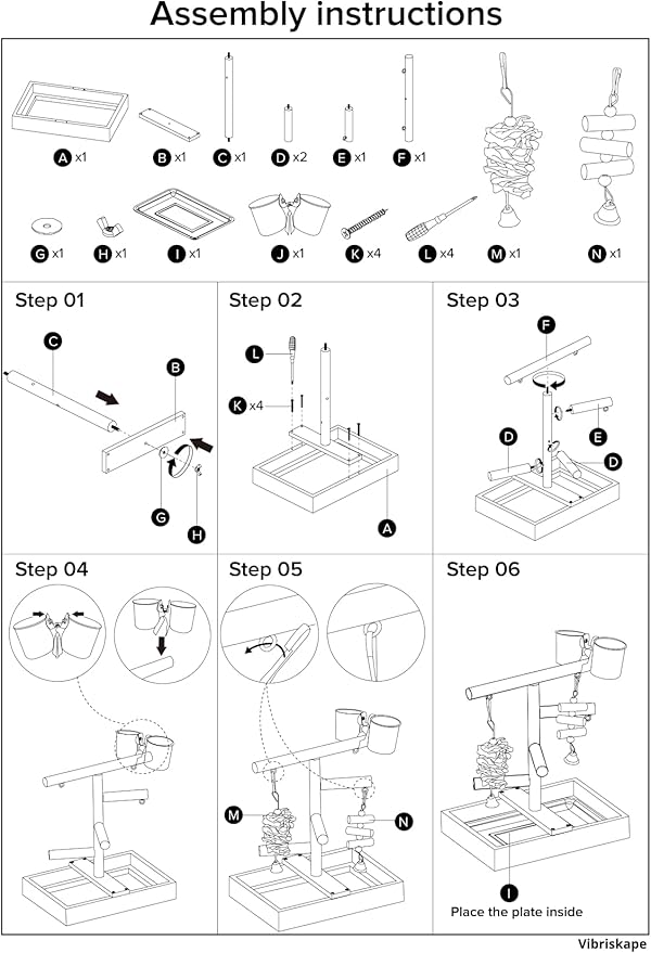 Bird Playground, Natural Wood Bird Play Stand with Stand Perch, Two Toys, Two Food Cups, and Removable Tray, Suitable for Lovebirds, Cockatiels, Budgies, Parakeets, and Other Small Birds