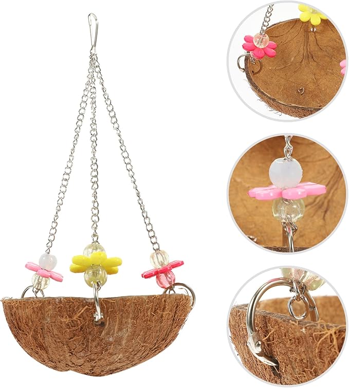 Natural Coconut Shell Bird Nest Bird Hanging Rocking Nest Cabin Outdoor Toys for Budgie Cockatiel