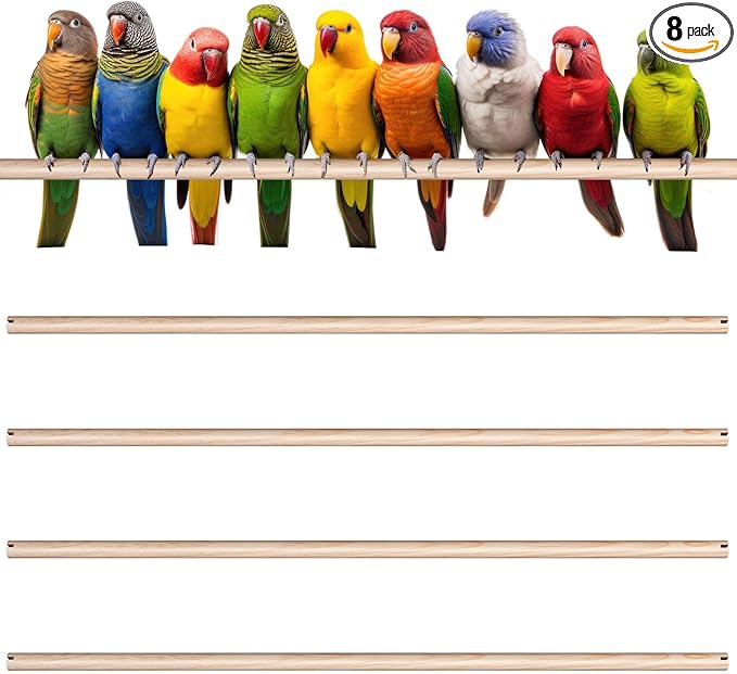 Sintuff 8 Pcs Bird Perches for Cage Accessories, Wooden Perch Rods Replacement with Double Head Slots, 0.6 Inch Diameter Natural Wood Stand for Parrot Macaw Cockatoo Parakeet (24 Inches)