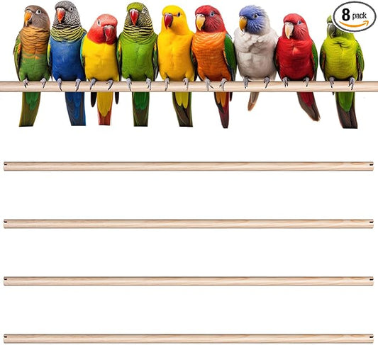 Sintuff 8 Pcs Bird Perches for Cage Accessories, Wooden Perch Rods Replacement with Double Head Slots, 0.6 Inch Diameter Natural Wood Stand for Parrot Macaw Cockatoo Parakeet (24 Inches)