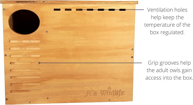 JCS Wildlife Barn Owl Nesting Box Large Owl House Crafted in USA - Exterior Grade Treated Plywood - Mounting Hardware and Pine Shavings Included - Dedicated Clean Out Door for Easy Cleaning