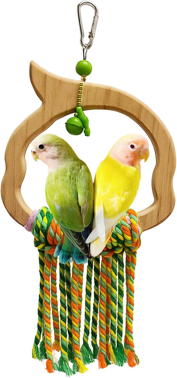 Bird Swing for Conures – Extra Strong Natural Wood and Rope Hanging Toy for Medium-Sized and Small Birds,Cage Perch Accessory for Parakeets,Cockatoos,Parakeets,African Greys,Budgerigar,Lovebird