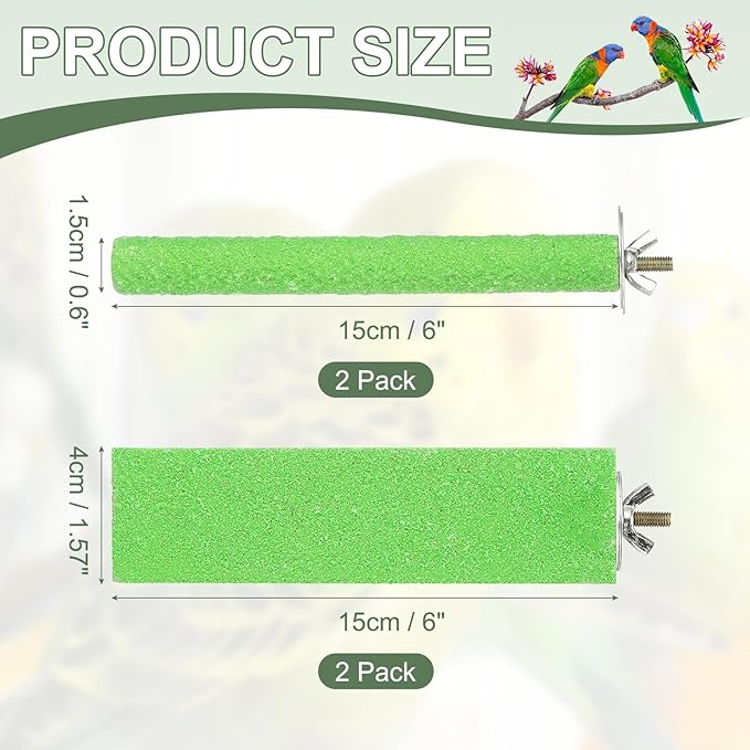 Bird Perch Stand, Wooden Parrot Perch Stand Toy, Paw Grinding Stick, Bird Cage Accessories, 6 x 1.57in (Green, 2 Pcs) Birds Toys Intended for Cage/Parakeets/Conure/Budgie
