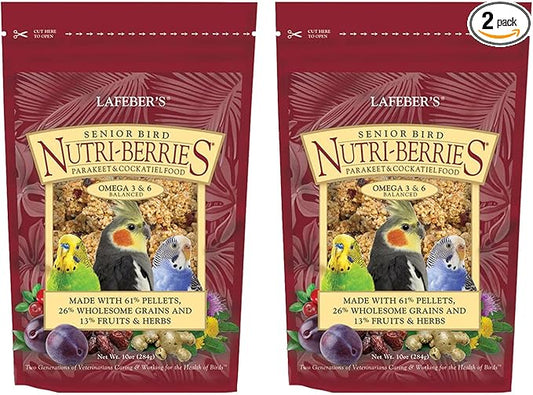 LAFEBER'S Senior Bird Nutri-Berries Pet Bird Food, Made with Non-GMO and Human-Grade Ingredients, for Parakeets & Cockatiels (10 oz Pack of 2)