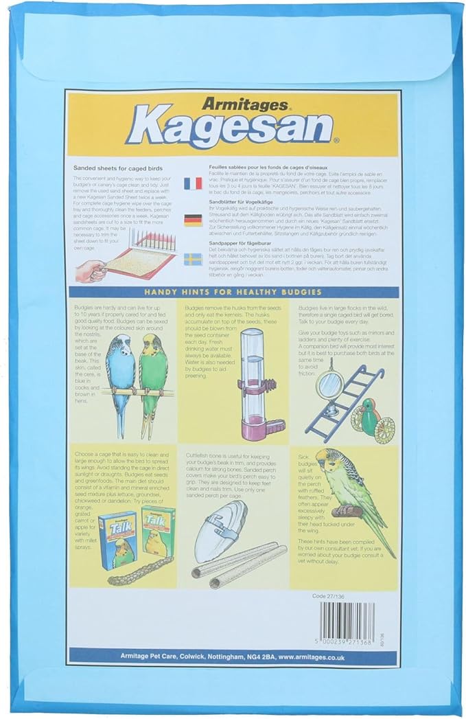 AB Tools 12 Sanded Sheets Sandpaper Cage Lining Budgies Caged Birds 25x40cm