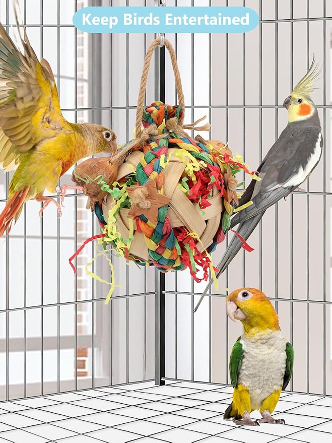 Wontee Bird Toys Colorful Shredding Crinkles Foraging Toys Natural Dried Fruits Chew for Cockatiels Conures Parakeets Budgies Senegal (2 Packs)