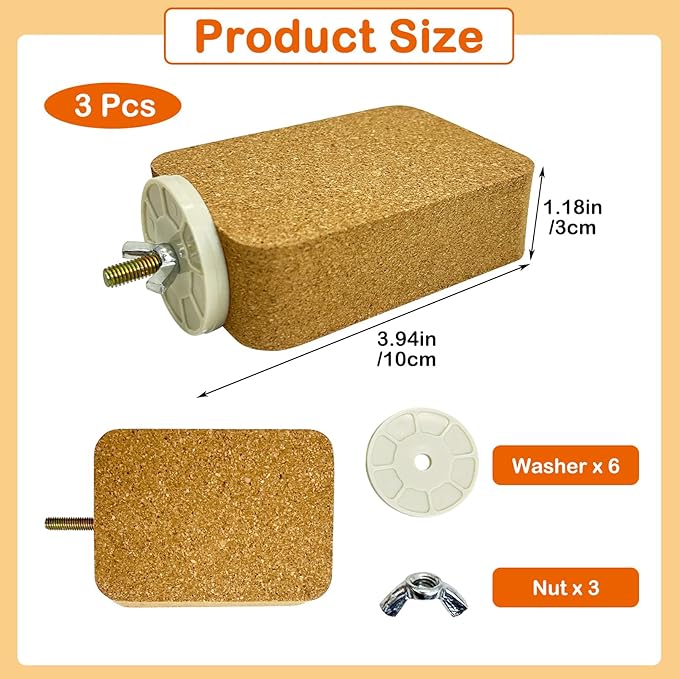 3 Pack Bird Perch Platform Cork Parrot Perch Stand Parakeet Chewing Toy Bird Paw Grinding Cage Accessories for Small Conures Budgies Cockatiels Finches (Small)