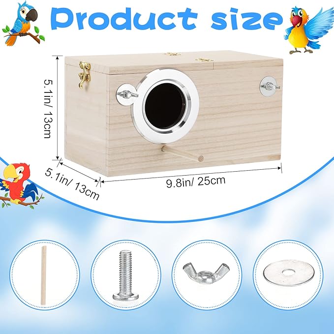 Wesiti 2 Pieces Wooden Parakeet Nesting Box Christmas Breeding Pet Bird House for Cage with Perch for Parrot Parakeet Cockatiel Lovebirds Budgie Conure and Other Small Birds(5.1 x 5.1 x 9.8 Inches)