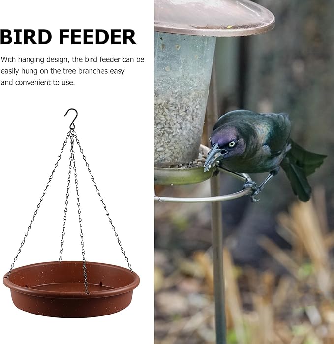 Happyyami Outdoor Hanging Bird Bath and Feeder Basin Iron and PP Material Multi-Purpose Tray for Garden Decoration and Bird Feeding