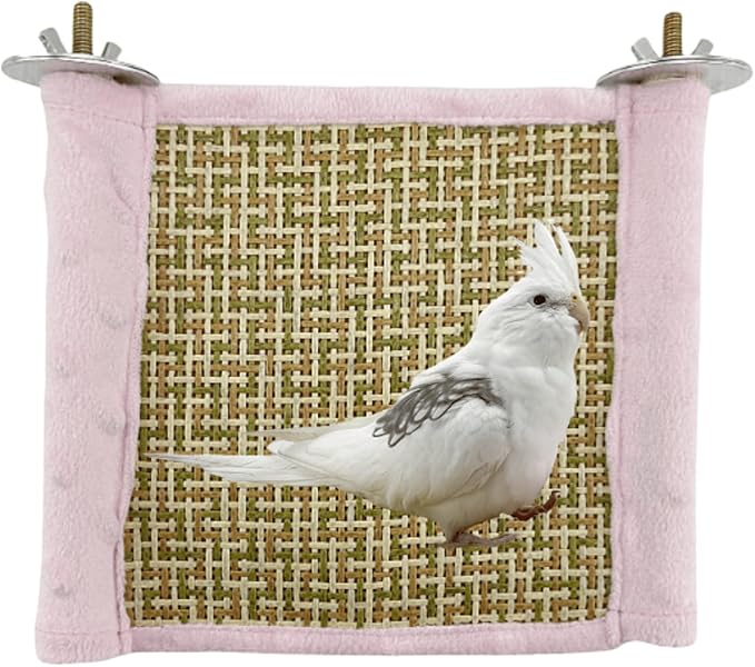 Bird Reversible Platform Bed Hammock Toy Hamster Warm Comfortable Hanging House Perch Stand for Parrot Parakeet Cockatiel African Grey Cockatoo Lovebird (Pink,L)