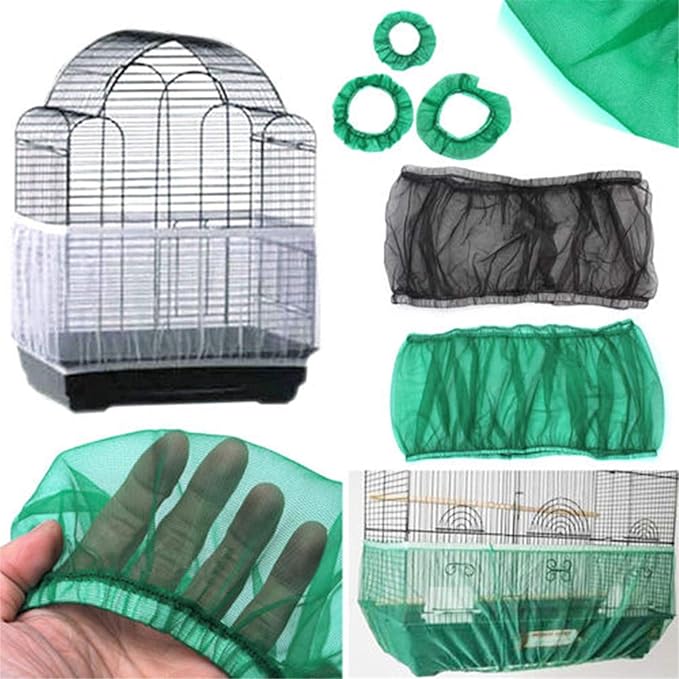 Elastic mesh Bird cage Cover dust-Proof Bird cage Skirt Round Bird cage Accessories,L Black