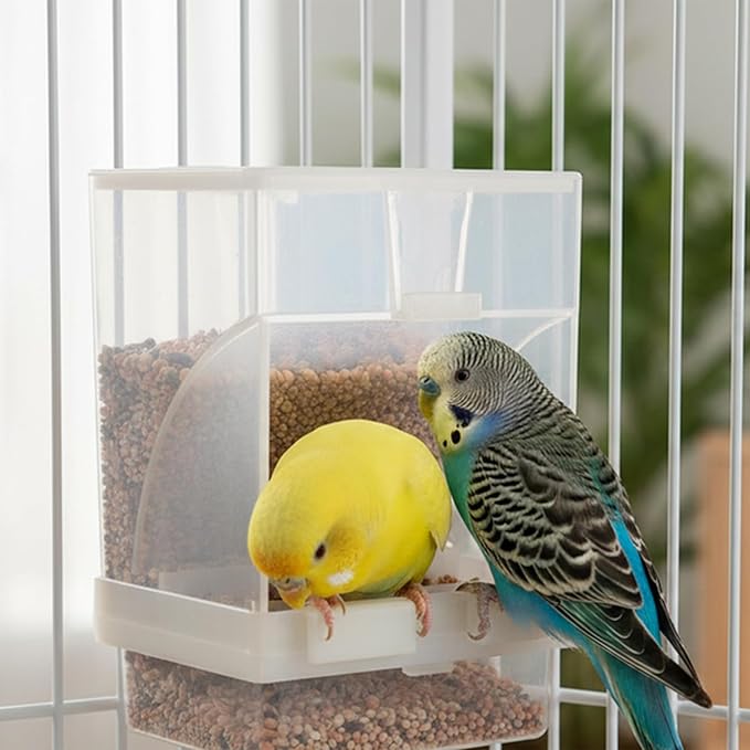 Hypeety Automatic Bird Feeder No Mess Pet Feeder Seed Food Container Perch Cage Accessories for Budgerigar Canary Cockatiel Finch Parakeet