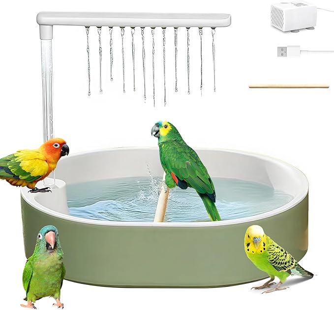 Parrot Shower, Automatic Bird Bath with Pump, Bird Bath, Automatic Bathtub with Circulating Faucet, Large-Capacity Water Tank for African Grey, Cockatiel, Conure, Budgie, Lovebird