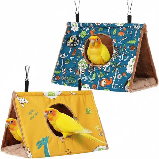 2 Pcs Winter Bird Warm Nest House Bird Bed for Cage, Hanging Hammock, Plush Fluffy Shed Birds Hideaway 9.8 x 5.5 x 5.9 Inch Sleeping Bed Fuzzy for Budgies, Lovebird, Parrot, Parakeets, Cockatiel