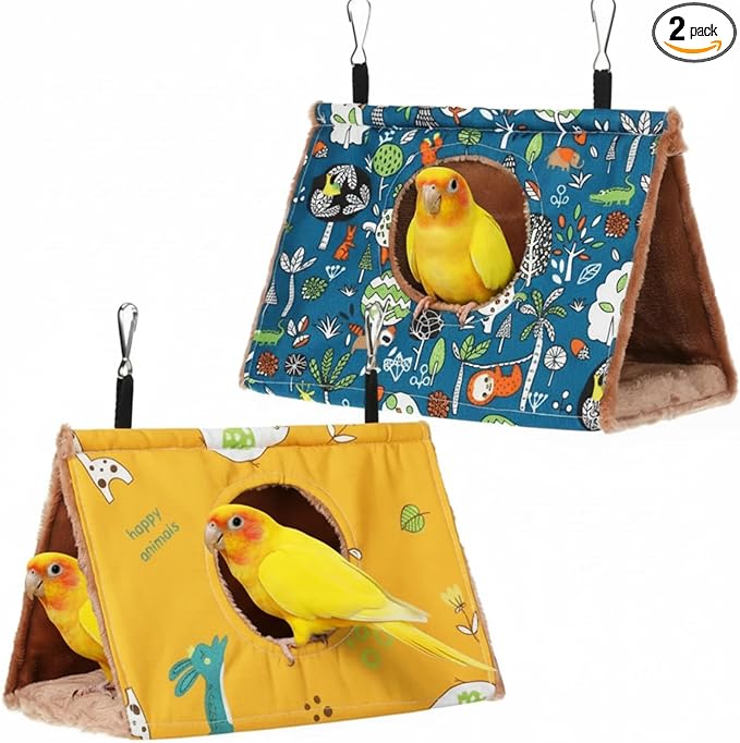 2 Pcs Winter Bird Warm Nest House Bird Bed for Cage, Hanging Hammock, Plush Fluffy Shed Birds Hideaway 6.7 x 3.9 x 4.3 Inch Sleeping Bed Fuzzy for Budgies, Lovebird, Parrot, Parakeets, Cockatiel